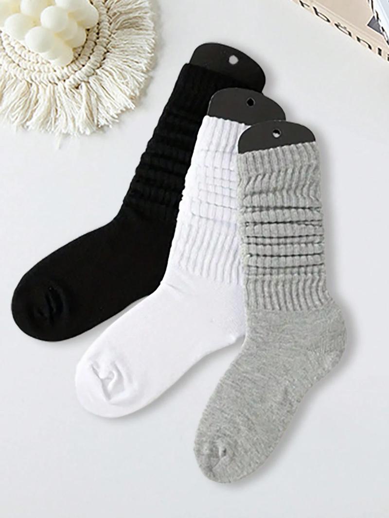 Women's 3 Pairs Solid Slouch Crew Socks, Baggy Socks, Fashion Casual Comfy Socks for Daily Outdoor Wear, Ladies Socks for All Seasons, Womenswear