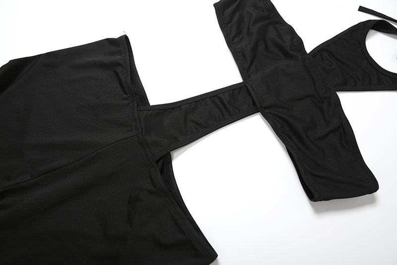 DOUCIU Nightclub Bar Music Festival Sexy Hot Street Personality Cool Women'S Thin Solid Color See Though Cross Shaped Halter Neck Long Jumpsuit