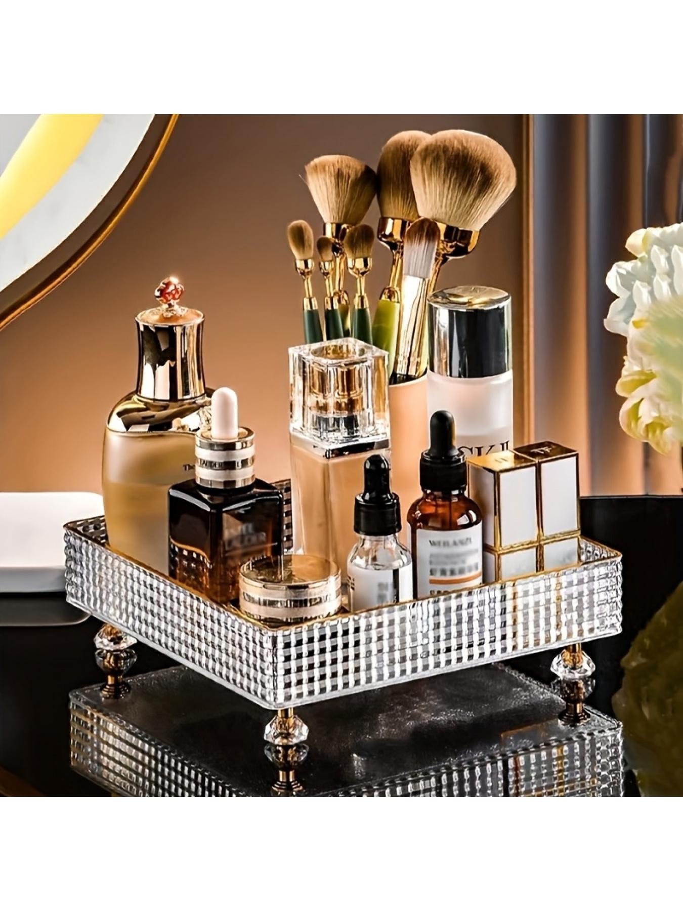 Transparent PET Cosmetic Storage Rack Luxury Aromatherapy Tray Desktop Entrance Storage Tray,1PC Clear PET Storage Rack Desktop Cosmetic Tray Luxury Entrance Vanity Tray