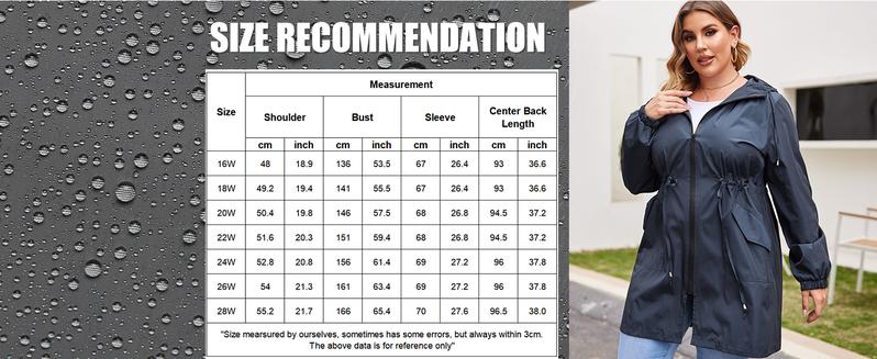 Women's Rain Jacket Plus Size Long Raincoat Lightweight Hooded Windbreaker Thin