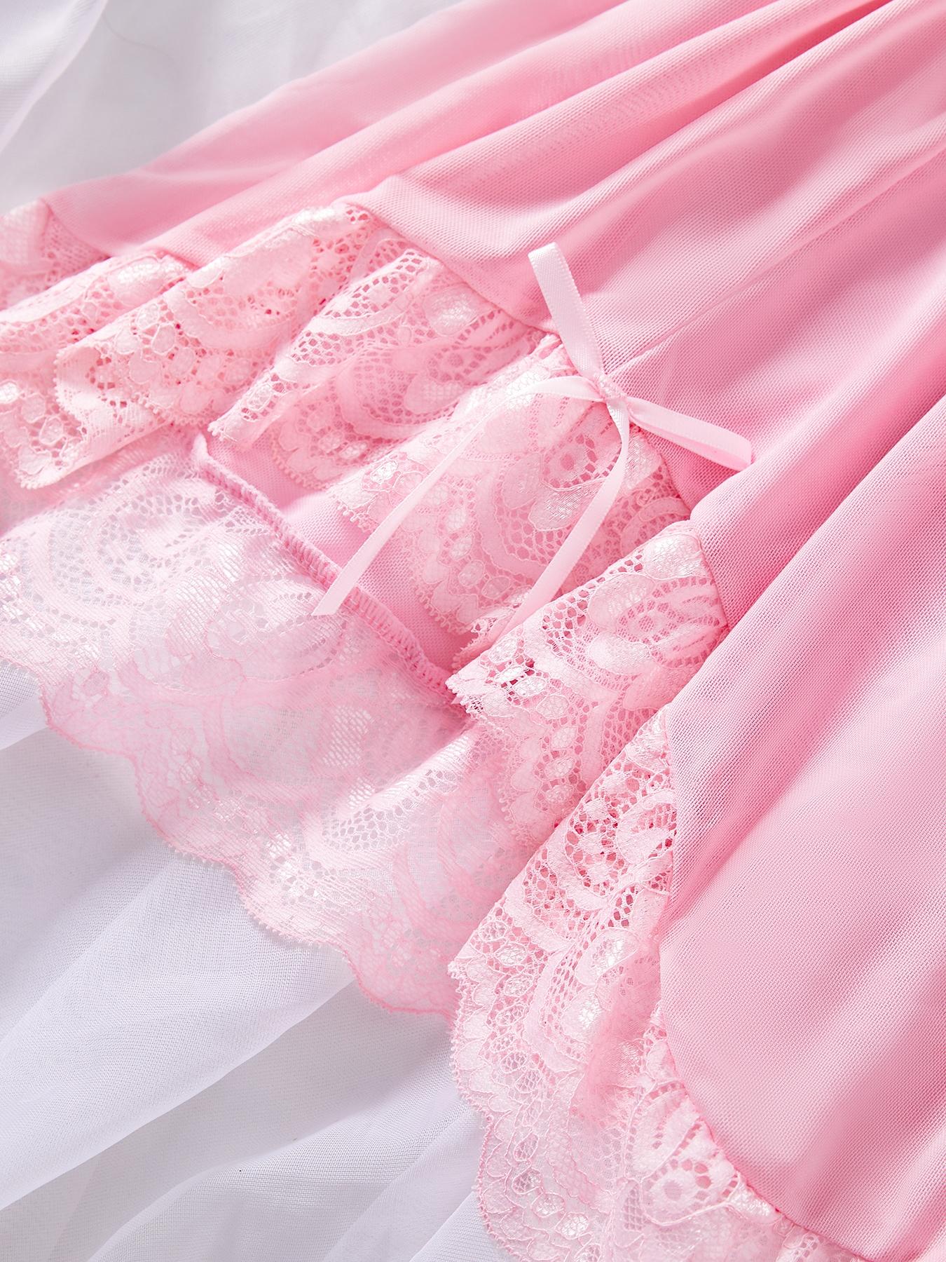 Women's Sexy Lace Nightdress, V Neck Backless Asymmetrical Hem Spaghetti Strap Sleepwear, Comfortable Sleeping Gown with Free Panties, Lace Cami Nightdress