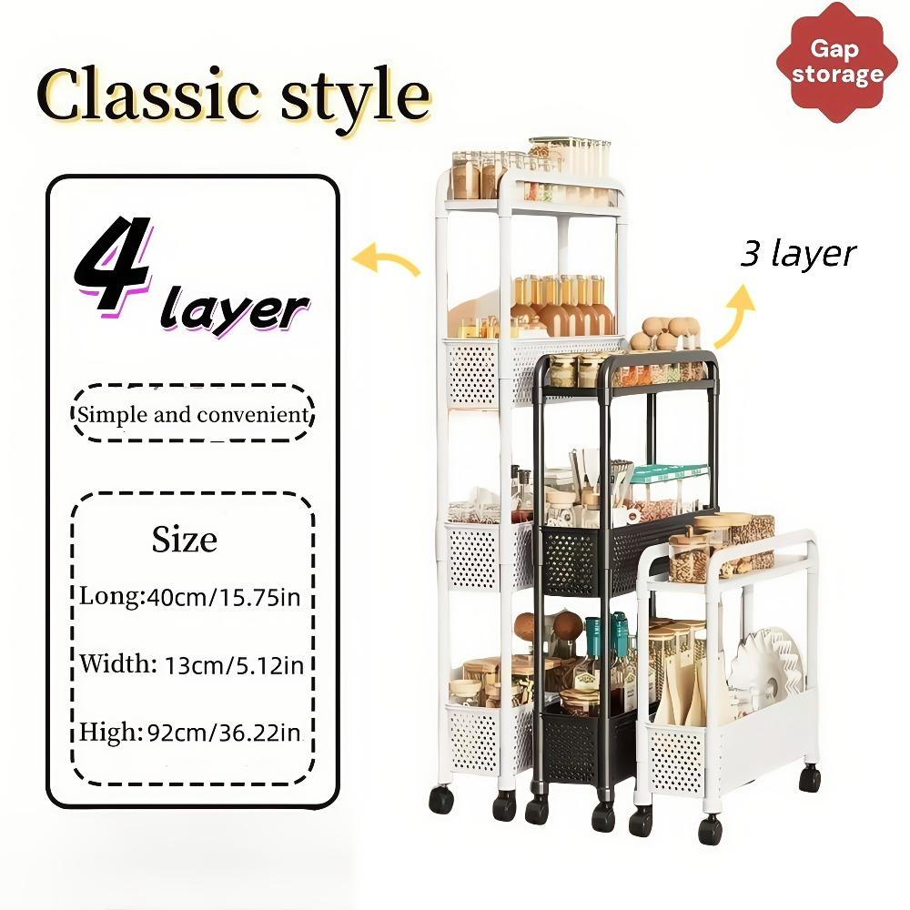 Space-saving narrow storage cabinet, 13.0 cm wide - multi-layer metal storage rack, floor-standing organizer, suitable for gaps in bathrooms and kitchens, without metal tubes, available in black/white, perforated design, sturdy frame structure