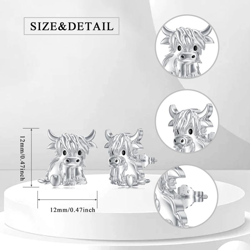 S925 Highland Cow Earrings Sterling Silver Scottish Cow Earrings Cow Jewelry Women Gift