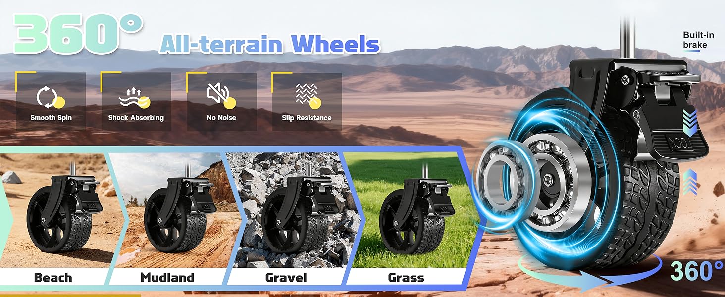 Heavy-Duty Collapsible Portable Wheeled Functional Cart - 360 LBS Capacity, All-Terrain Wheels, Secure Brakes, Outdoor Accessories for Camping, Hunting, Garden Shopping
