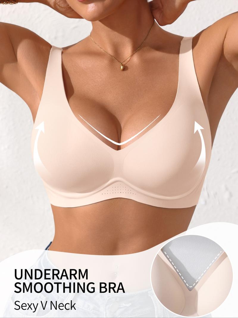 Women's Seamless Jelly Bra, Comfortable Mesh Design, Medium Support Push-Up Underwear, Fitted Plain Style, All Seasons