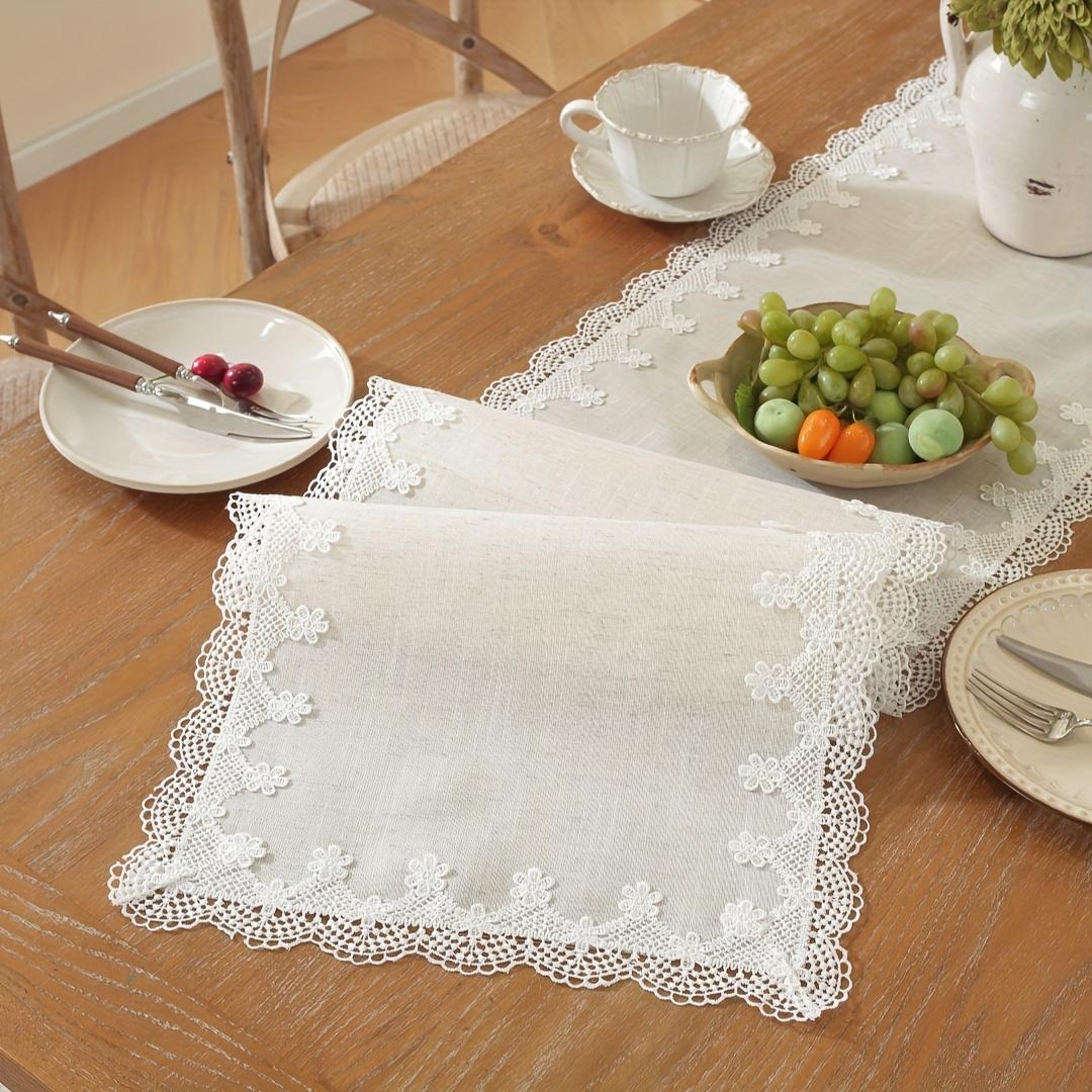 Elegant Table Runner, Polyester Fabric, Embroidered Lace Trim, Versatile for Home Kitchen Living Room, Party Decor, Wedding Decoration