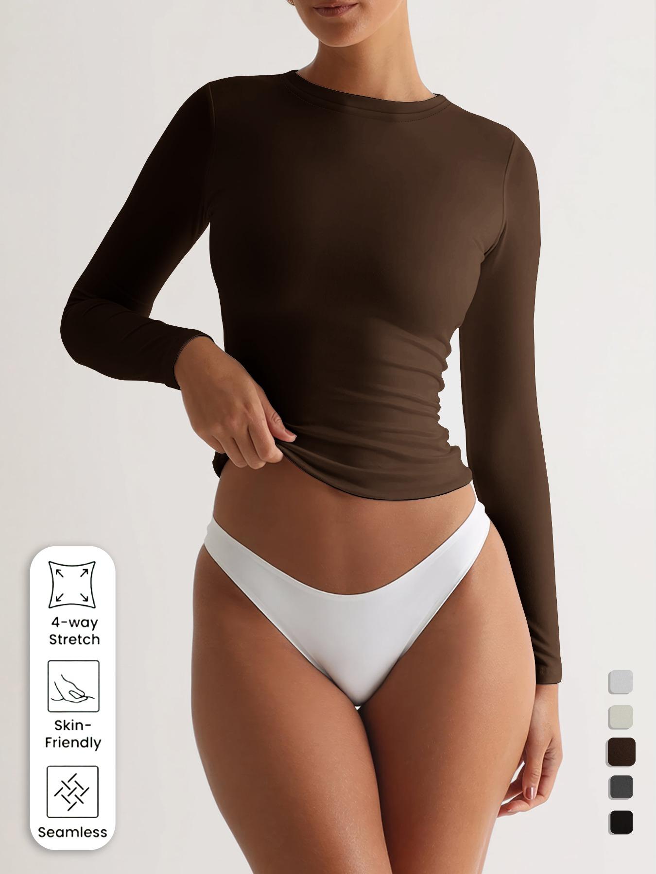 Women's Casual Sporty Long Sleeve Top, Gym Top, High-Stretch Breathable Yoga T-Shirt, Round Neck Tee Made from All-Season Woven Fabric