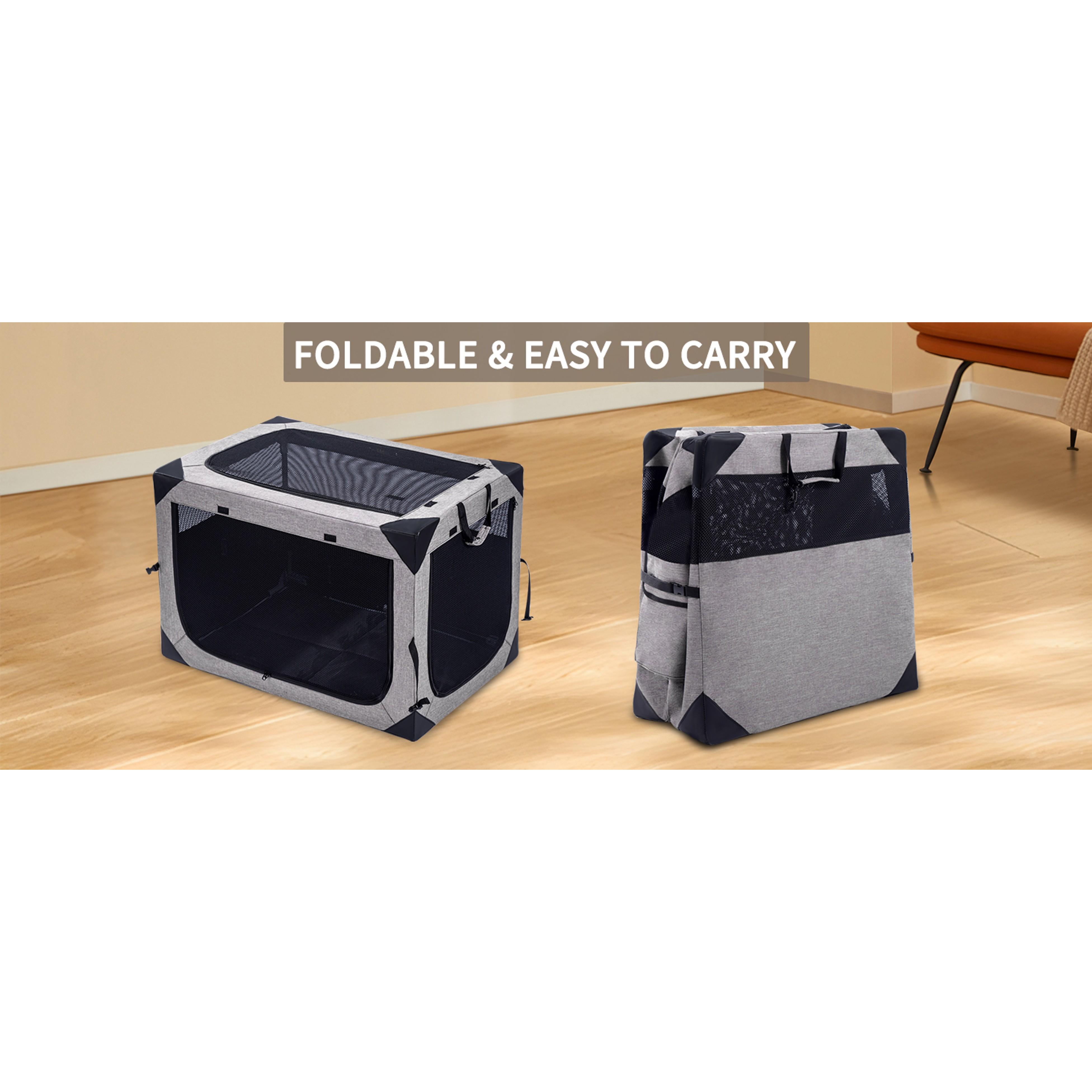 36-Inch Foldable Soft Dog Crate with Foldable Frame - 3-Door Collapsible Durable 620D Oxford Cloth Kennel for Large Dogs, Portable Indoor/Traveling Anti-Chewing Pet Cage with 360° Visibility Mesh Window, Double Handle, Easy-Clean Design