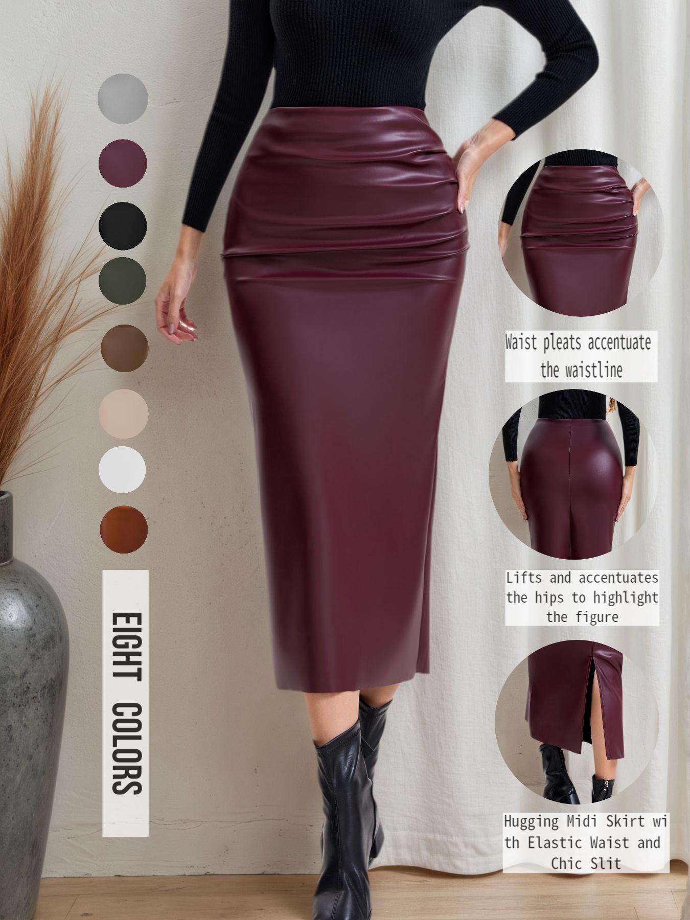 Women's Christmas Autumn Winter A-Line Skirt, Split Thigh High Waist Midi Dress, Chic Casual Daily Wear, Plain Pattern, All Seasons