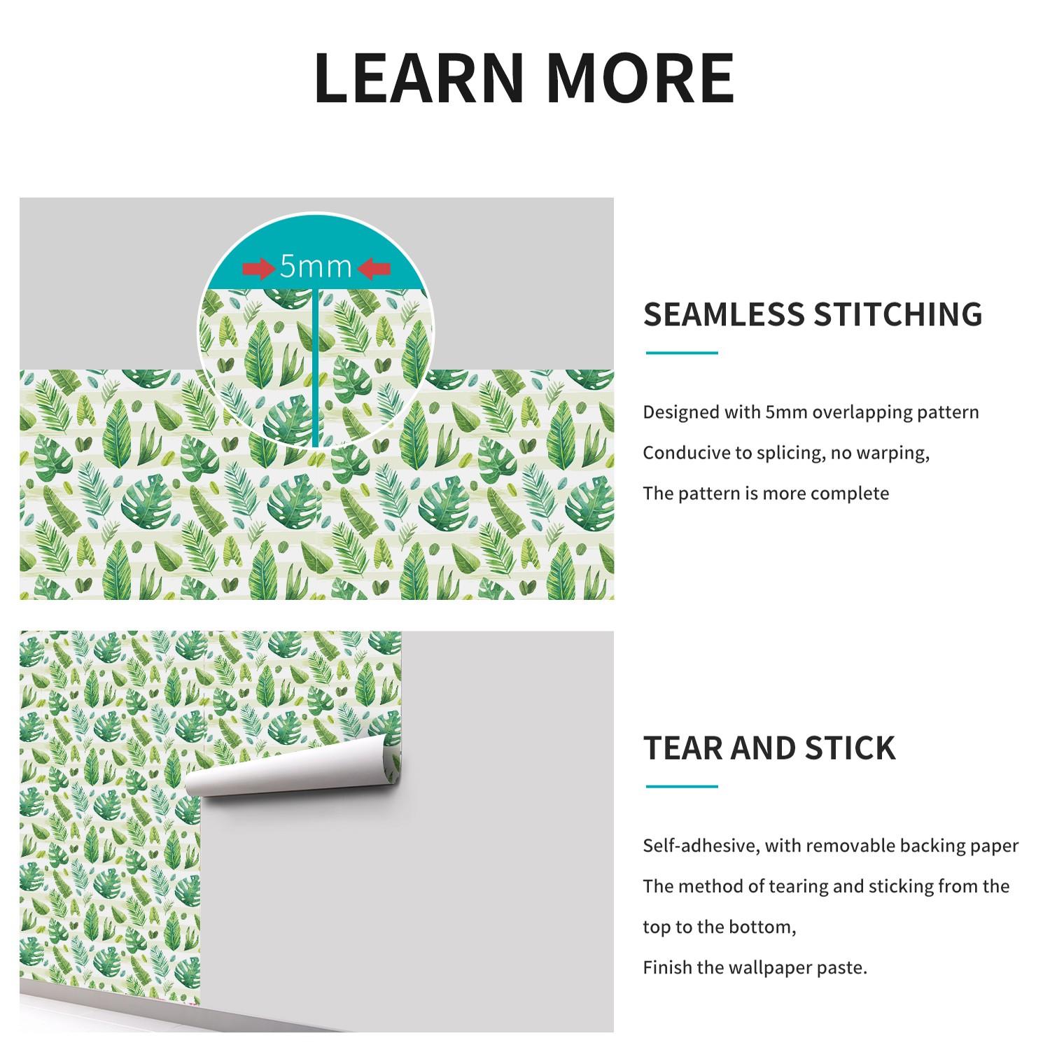 Self Adhesive Plant Wallpaper, Leaf Pattern, Waterproof & Scratch Resistant, Vibrant Design, Tenant Friendly Home Decor