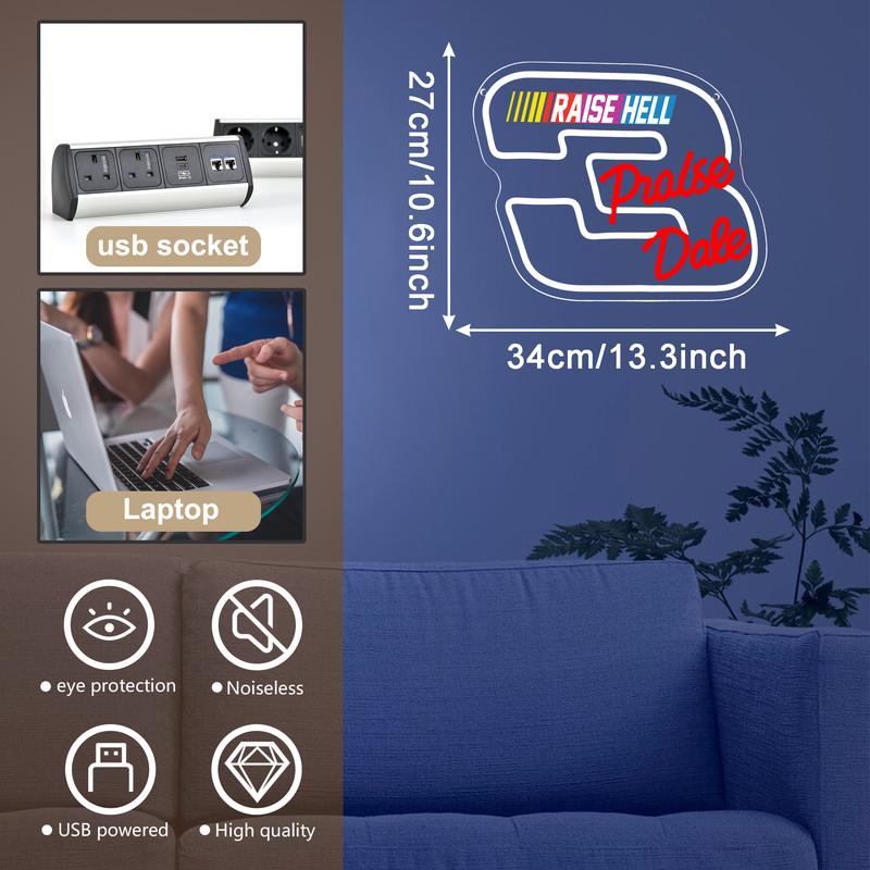 Printed Racing Sign Wall-Mounted Decoration LED Neon Light, LED Signs, Neon Accent Lights, USB Powered, Adds Illuminated Decoration to Racetracks and Racing Clubs, Surprise Christmas Gift for Racing Enthusiasts