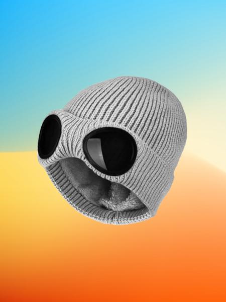 Unisex Solid Color Goggle Lens Design Beanie Hat, Casual Soft Comfortable Beanie for Fall & Winter, Fashion Accessories for Both Men & Women, Knitted Winter Hat