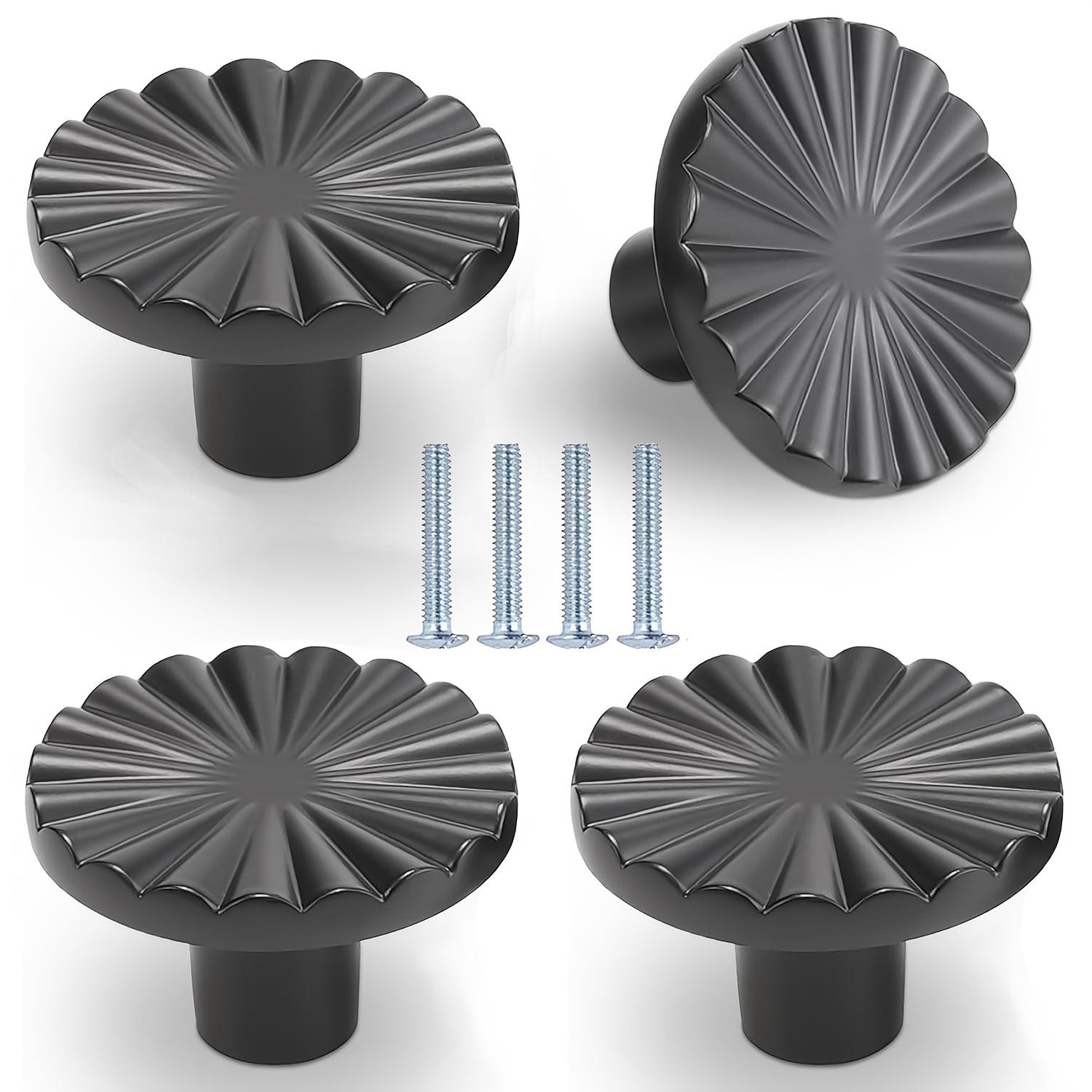 4 Pack Matte Black Sunflower Cabinet Knobs – Decorative Plastic Drawer Pulls with Mounting Screws, Vintage Floral Knobs for Kitchen Cabinets, Bathroom Vanities, Dressers and Home Improvement
