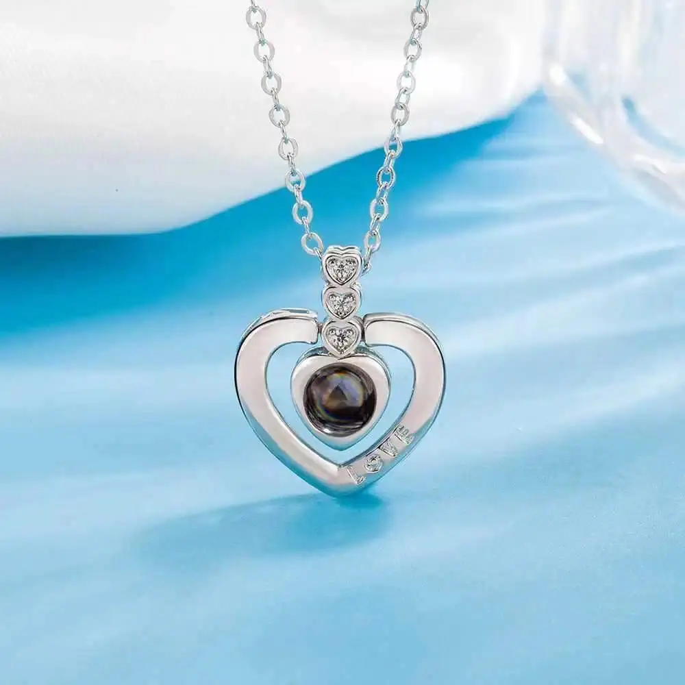 Heart Projection Photo Necklace Pet Photo Pendant Chain Pet Memorial Gift Anniversary gift Valentine's