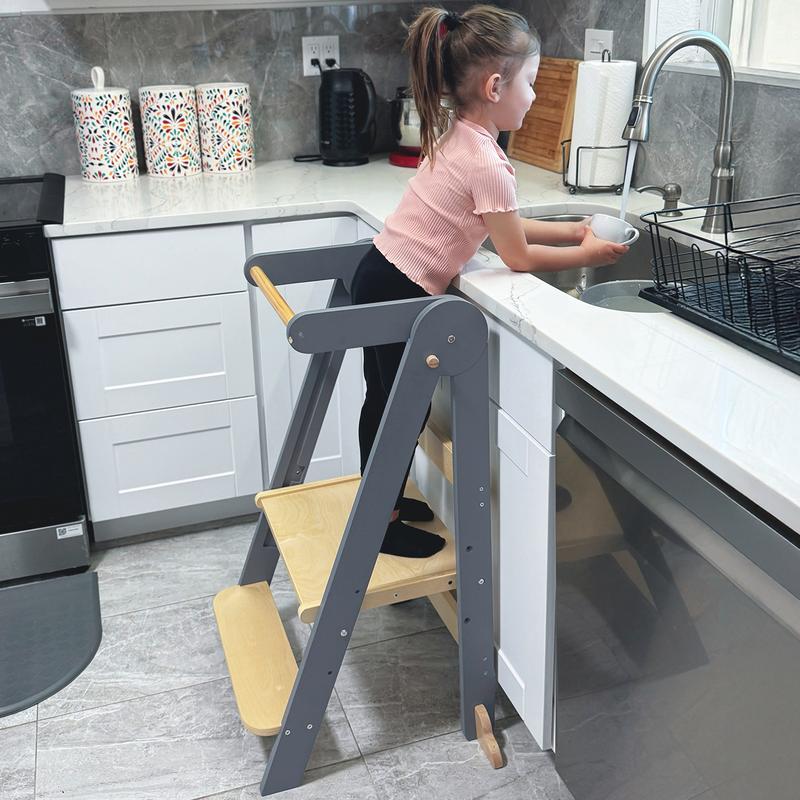 HARPPA Nordi | Foldable Toddler Tower – Compact Montessori-Inspired Standing Tower for Ages 2–6, Wooden Convertible Tower for Kitchen, Bathroom & More