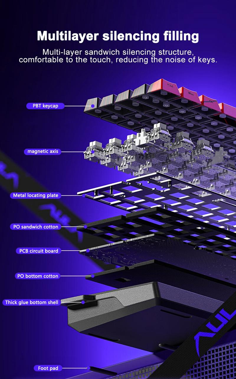 AULA Win60 HE wired game keyboard, 60% arrangement, 61-key portable mini layout, cool RGB lighting effect, sensitive magnetic axis, high-performance chip, compatible with Windows/AMC system, suitable for e-sports office, Gaming Keyboard, Backlit Keyboard