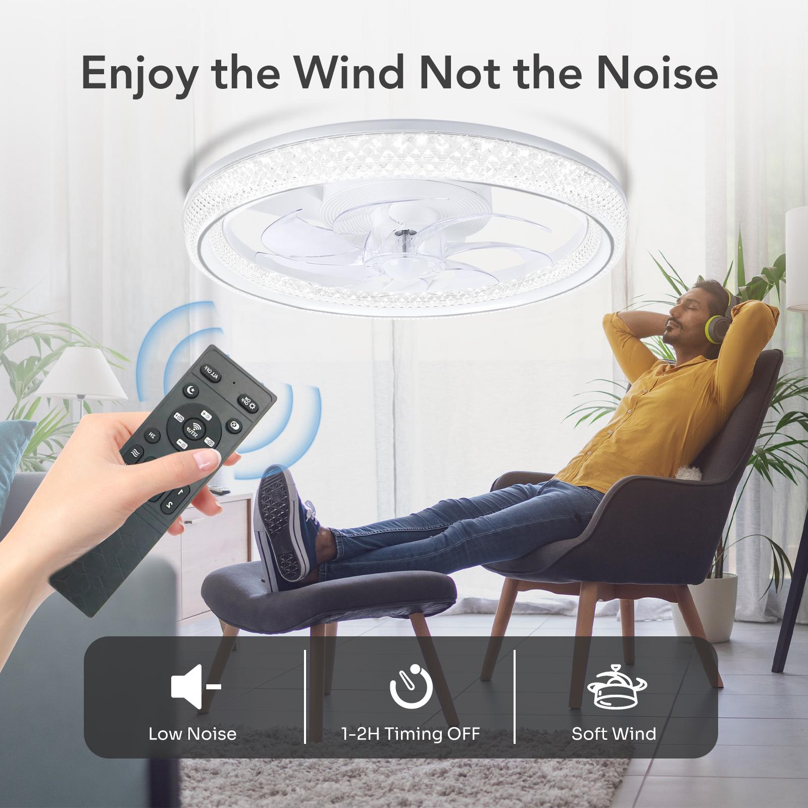 GALENTAL DiamantesSmart Ceiling Fan with Light, 6-Speed Reversible DC Motor, APP/Remote Control, Timer & Stepless Dimming, 3 Color Temperatures (3000K-6500K), 20"-White Crystal for Bedroom, Living Room, Study