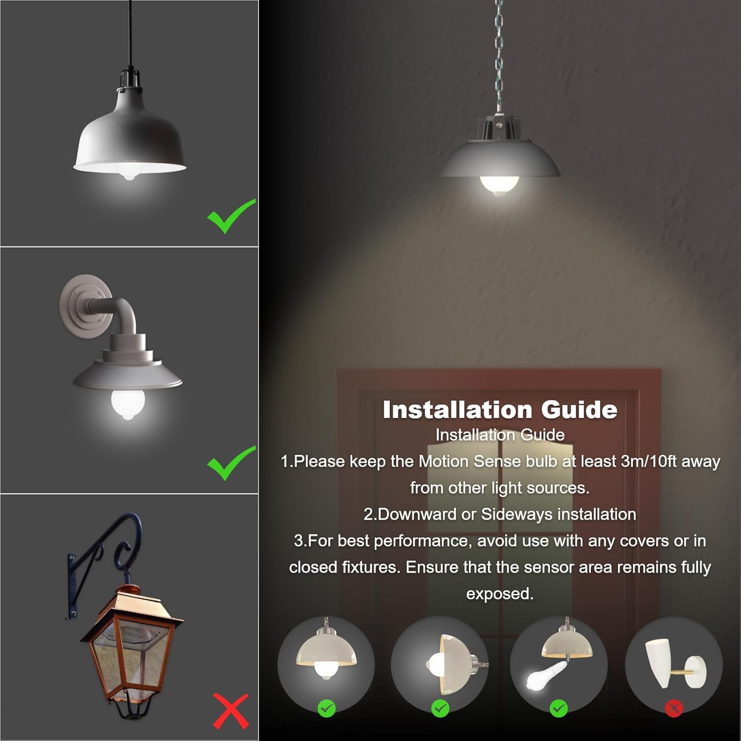 Motion Sensor Light Bulbs,A19 E26 12W Motion Activated ,LED Light Bulb for Garage,Porch,Hallway,Stairs,Front Door,2/4 Pack