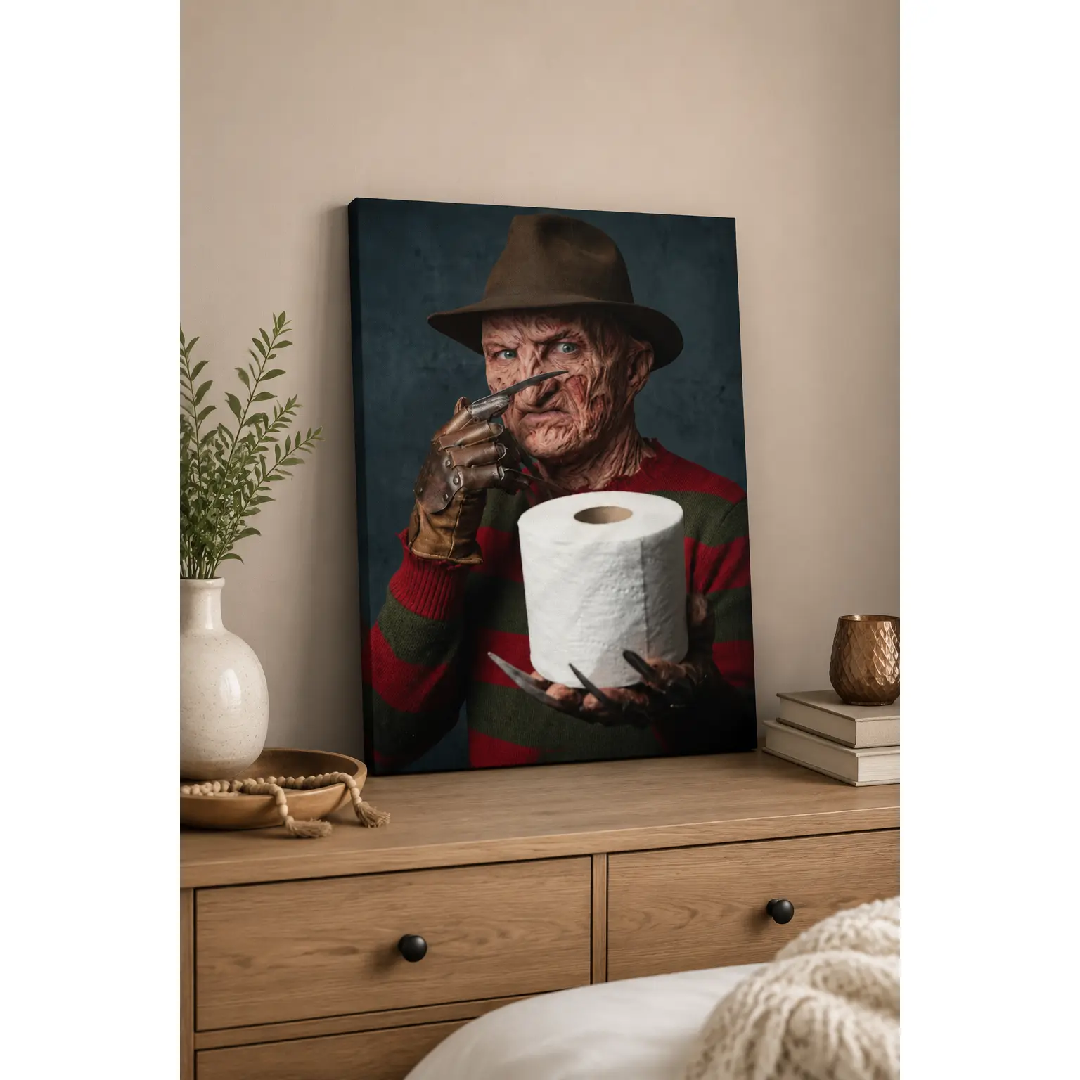 Freddy Krueger 2D Flat Art Print (1pcs) - Spooky Nightmare on Elm Street Decorative Poster, Vintage Halloween Artwork, Lightweight Home Decor Prop, Ideal Gift for Living Room Bathroom