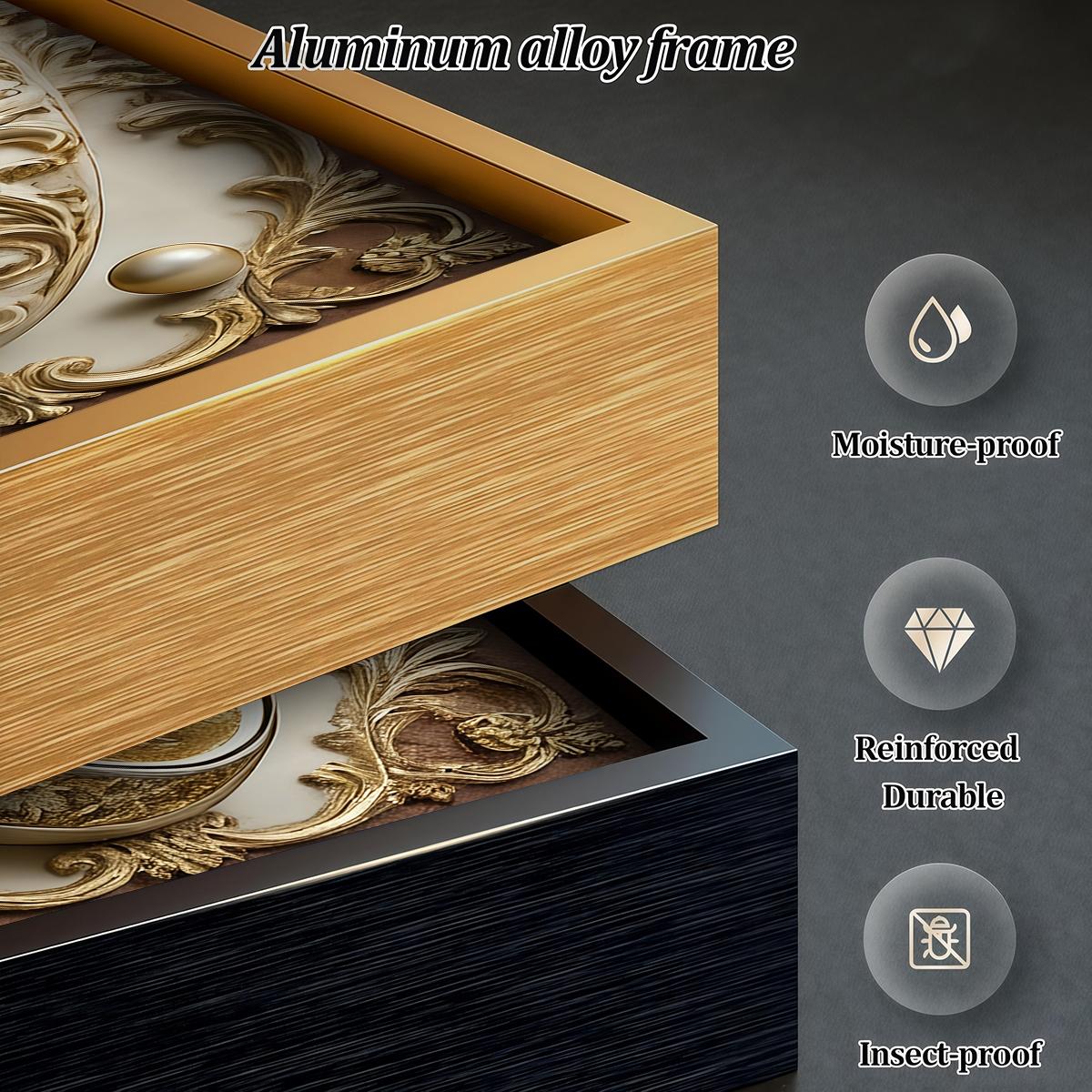 3 Counts Aluminum Alloy Framed Painting, Abstract Gold And Beige Geometric Art Pictures, Home Decoration For Living Room, Bedroom, Office, Restaurant, Hallway Wall Decor, Odorless Print Artwork, Luxury Perfect Gift For Friends And Family