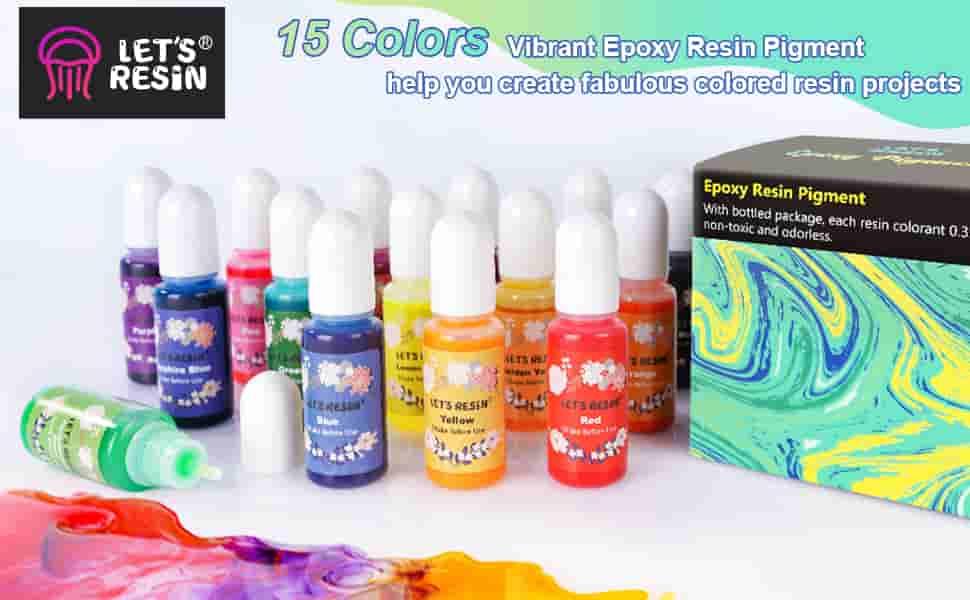 Epoxy Resin Dye,15 Color Translucent Epoxy Resin Pigment,Odorless Concentrated Epoxy Resin Paint Each 0.35oz,Liquid Resin Colorant for Resin Coloring,Epoxy Resin,Resin Molds-LET'S RESIN