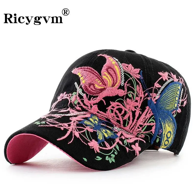 Butterfly Embroidered Baseball Cap 2022 New Spring Summer Women Casual Snapback Caps Butterflies Flower Print Outdoor Sun Hats