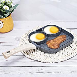 Nonstick Egg Frying Pan, Mini Nonstick Pan Divided Grill Frying Pan, Heat Resistant Handle 3 Section Skillet Mini Pancake Pan, Cooking Pan for Breakfast, Egg, Bacon and Burgers, 7.3 in