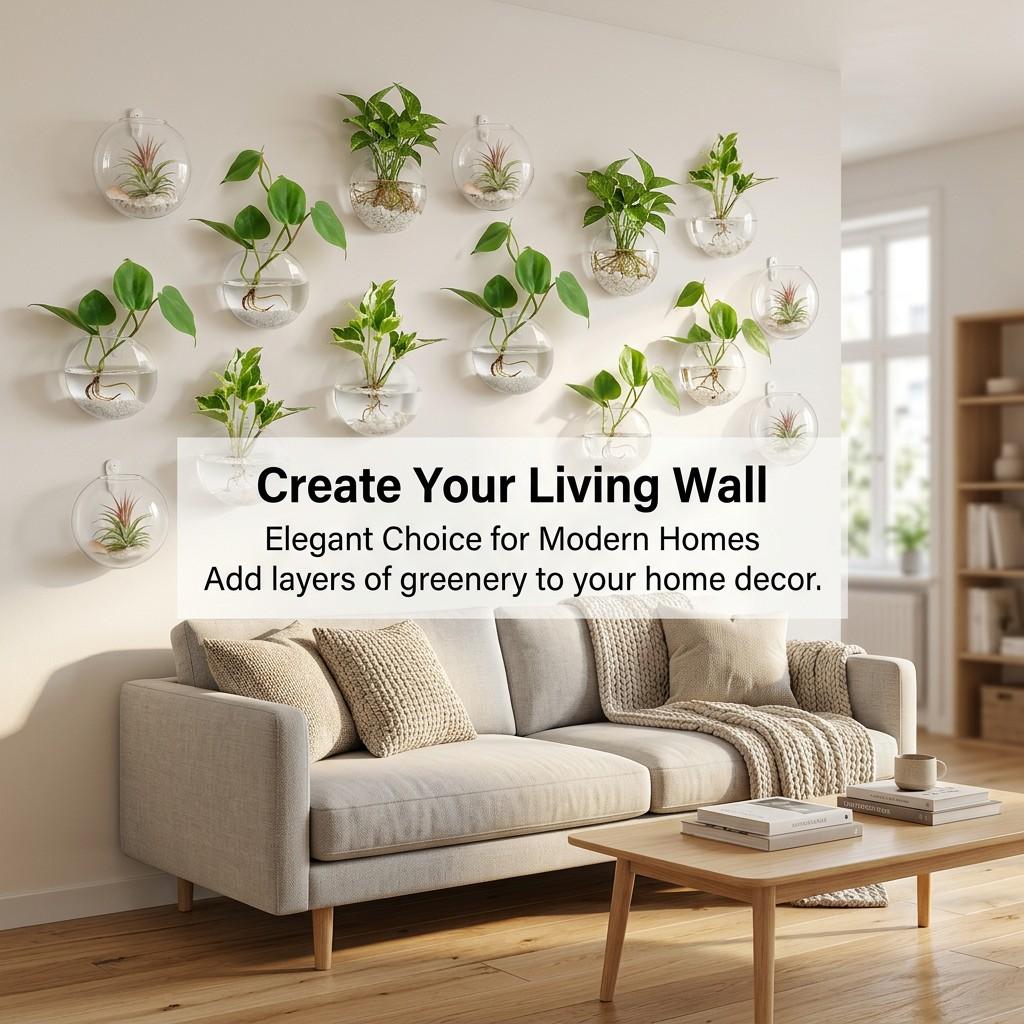 Creative Wall-Mounted Glass Vase Set, Hanging Plant Water Culture Decor, Simple Living Room Wall Decoration, 2 Pieces