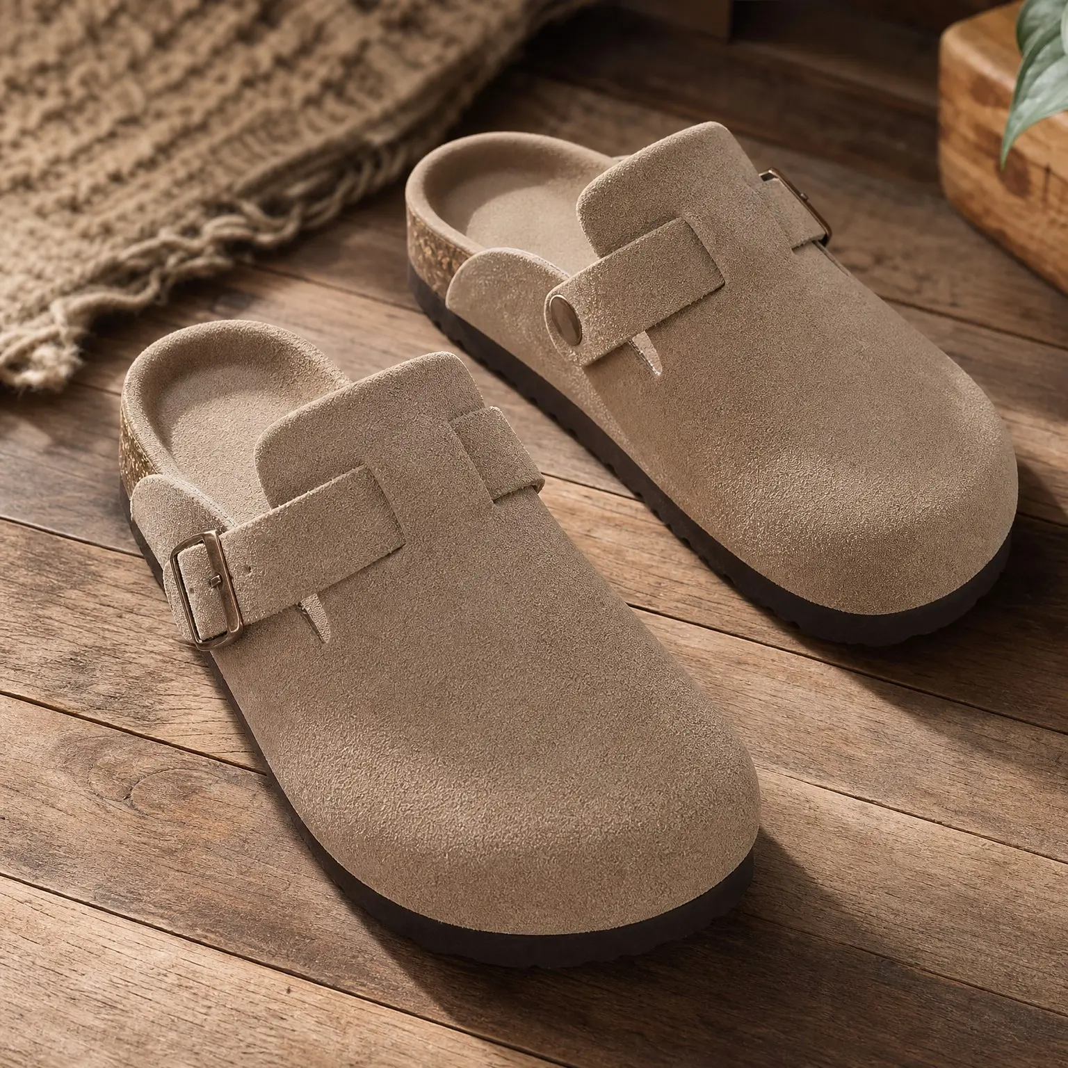 Genuine Suede Unisex Clogs with Comfortable Cork Footbed | Arch Support Leather Mules for Casual Walking and Indoor Outdoor WearGift