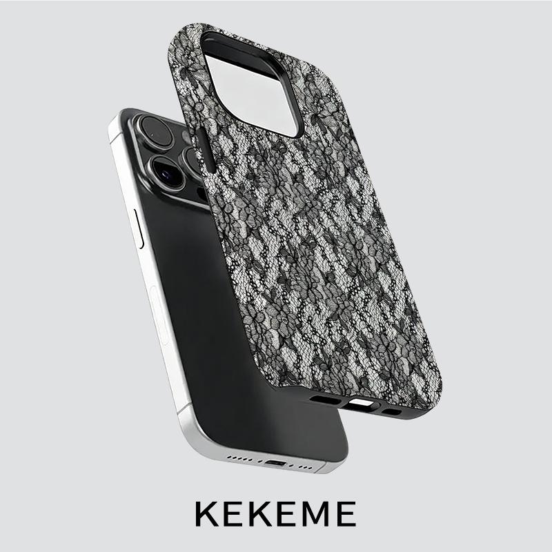 Black lace creative pattern, stylish and unique 2-in-1 phone case, durable and anti-drop, suitable for iPhone 17 16 15 14 13 12 11 Plus Pro Max Air, Samsung Galaxy S Series and A Series, a gift for family and friends