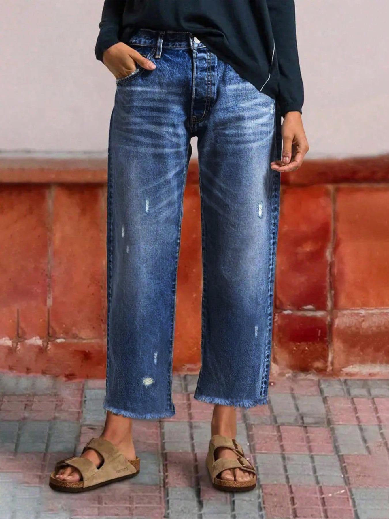 Women's Loose-Fit Denim Jeans, Casual Straight Leg Pants, All-Season Wearable, Bottoms Perfect for Dating & Outdoor Activities