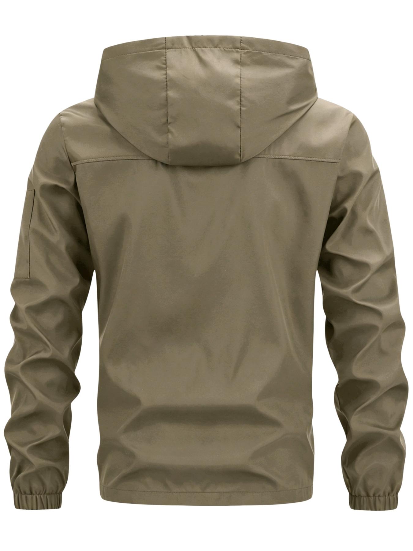 Men's Windproof Jacket, Quick-Dry Breathable Lightweight Outdoor Coat, Hooded Parka with Multiple Pockets, Streetwear & Sporty Style