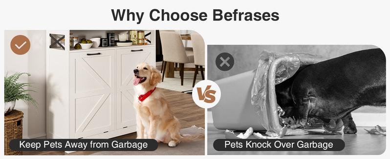 Vabches Tilt Out Trash Can Cabinet for 10 Gallon Trash Can, Farmhouse Kitchen Island Bin Cabinet with Adjustable Shelf for Hidden Laundry Basket, Dual Dog Proof Garbage Can for Dining Room, Living Room