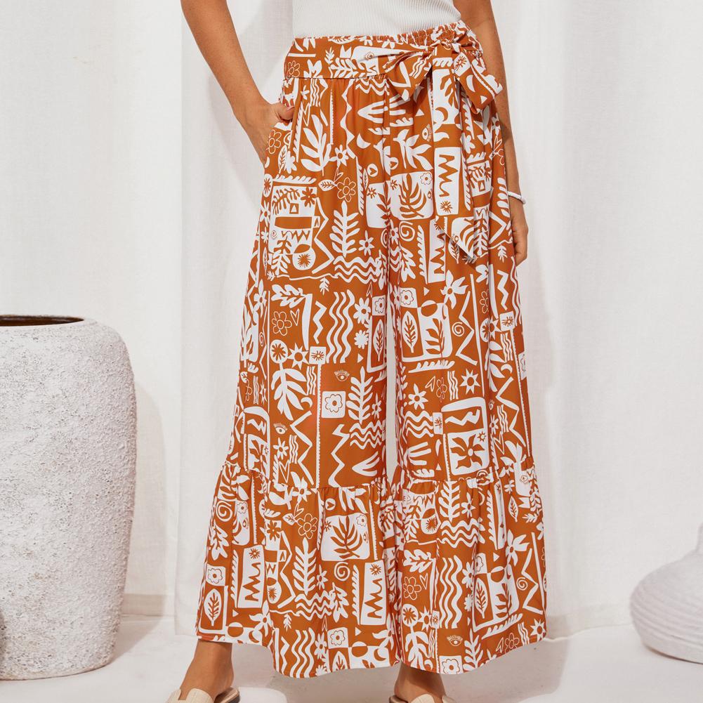 Grace Karin Women Elastic Waist Flared Pants Casual Vacation Full Length Bell-Bottoms SpringStatements