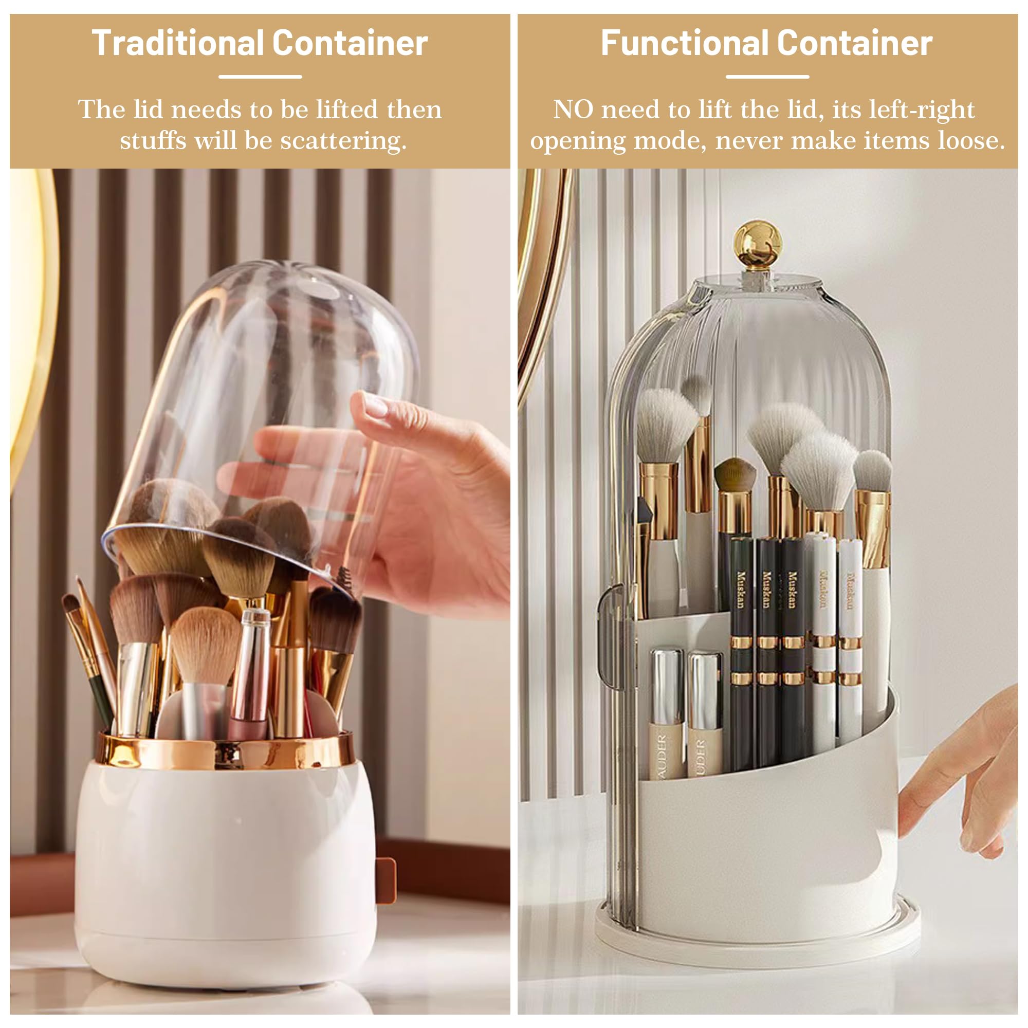 Concealed Toothbrush Holder, Rotating Bathroom Organizer Countertop, Toothbrush Holders with Cover, Bathroom Counter Organizer with Covered Makeup Brush Holder, Toothbrush Holder Organizers, Toothbrush Holders For Bathrooms (1pcs White)