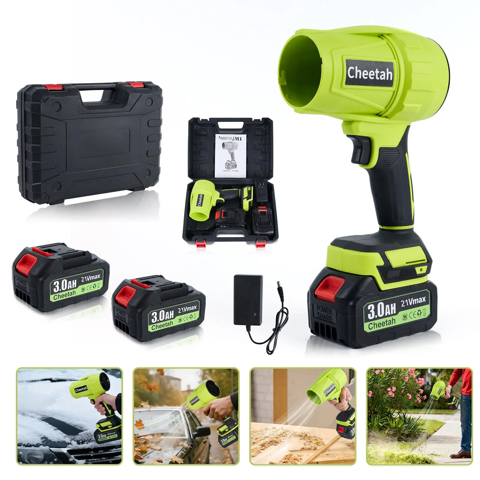Cordless Battery Handheld Portable Blower - 1000G High Thrust Wireless Turbo Blower, Lightweight Multi-Functional Tool for Gardeners, Car Drying, Outdoors Use (Batteries Included)
