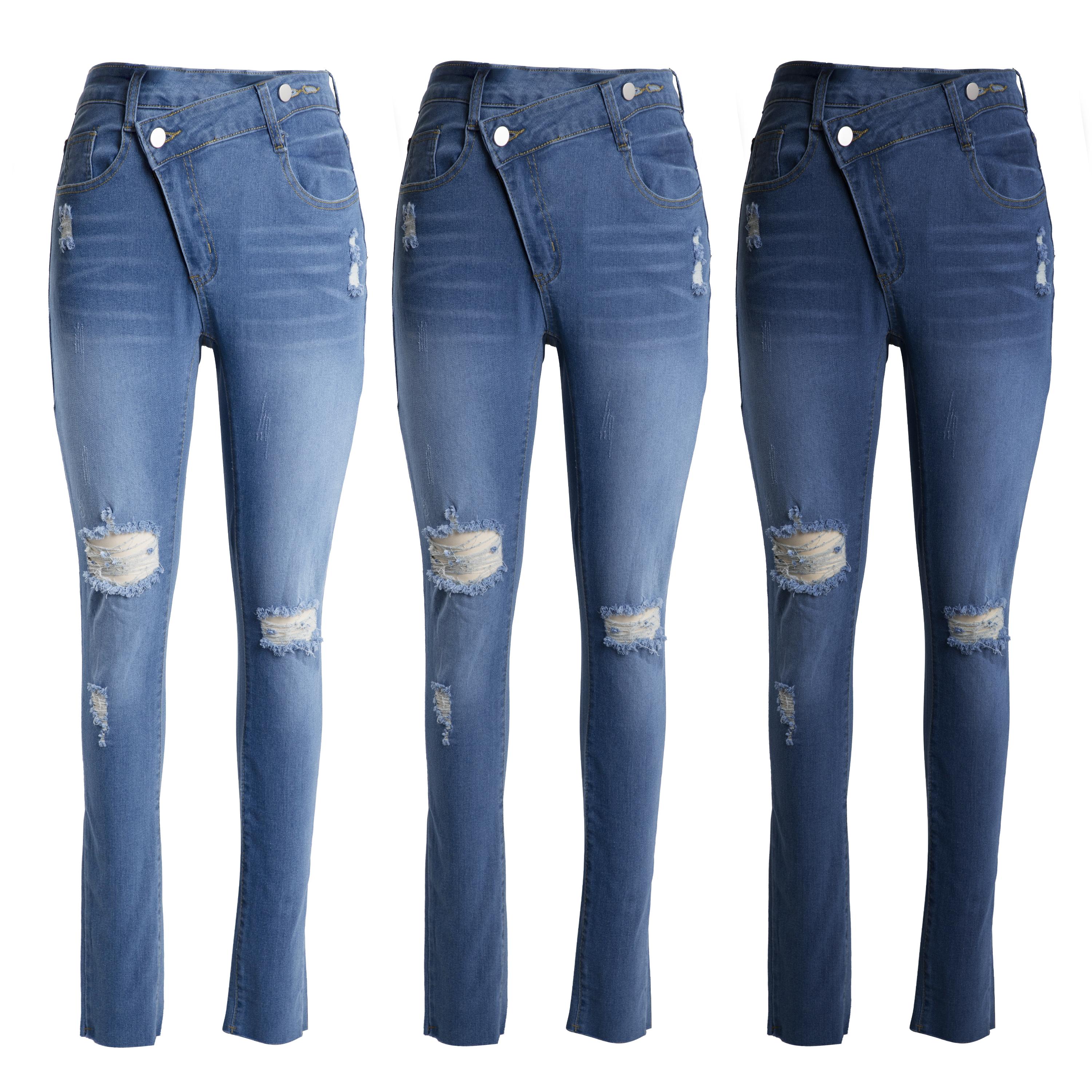 MNLYBABY Women's Skinny Ripped Jeans Mid-Rise Stretch Ripped Denim  Women's Curve-Shaping Skinny Jeans