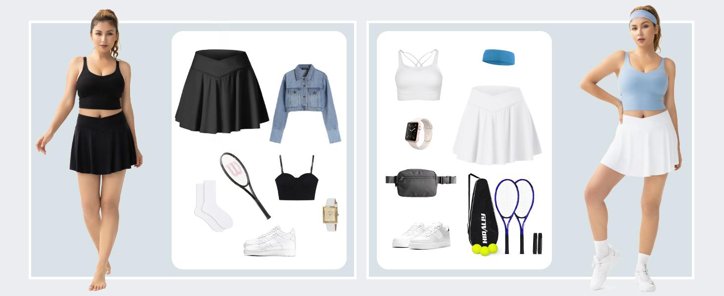 Womens Tennis Skirt with Pockets Shorts Crossover High Waisted Athletic Skorts Skirts for Golf Running Workout