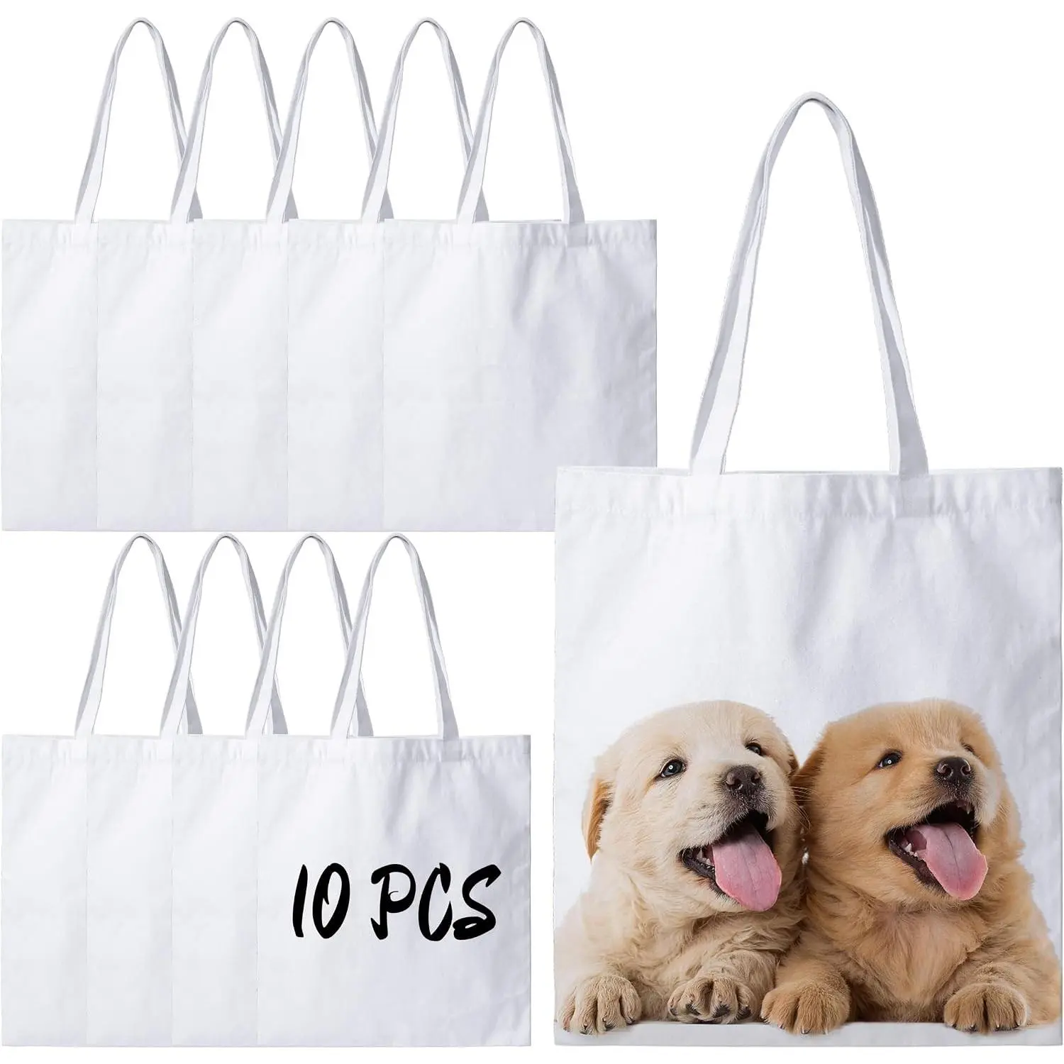 10 Pack Canvas Tote Bags Bulk Sublimation Blanks Tote Bags Polyester Medium Reusable Grocery Cloth Shopping Bags for Heat Transfer Tie Dye Advertising Painting Crafting DIY Gift