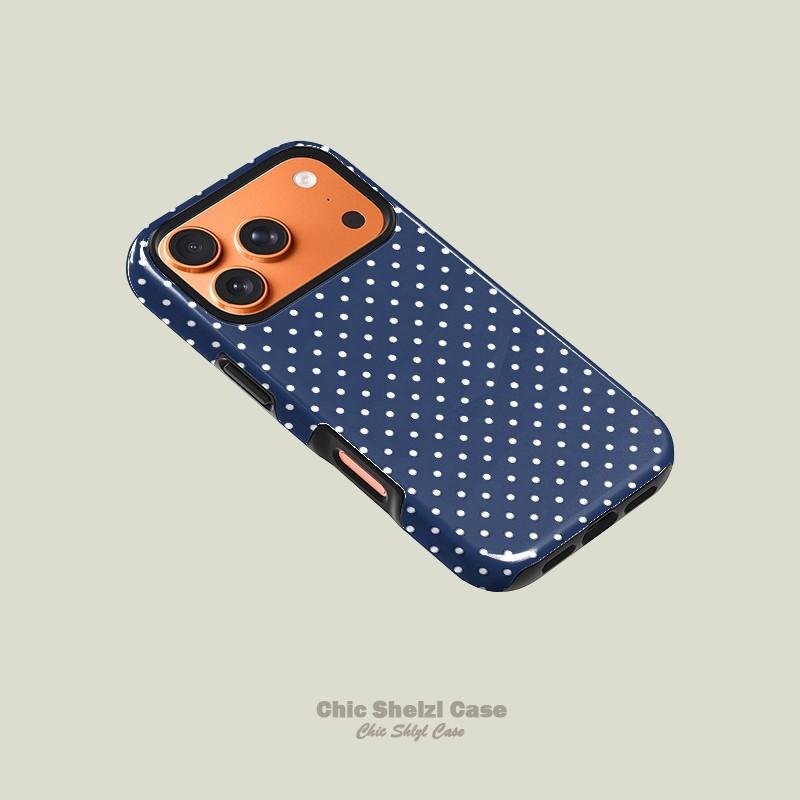 Blue Polka Dot Pattern Dual Layer Phone Case for iPhone 17 16 15 14 13 12 11 Plus Pro Max Air, Perfect Gift for Friends