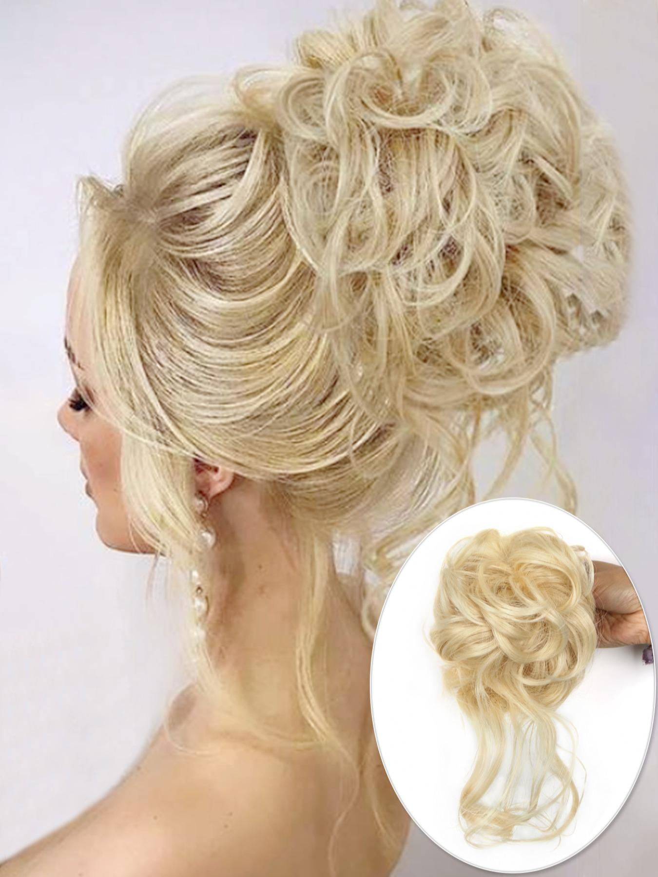 10 INCH Messy Bun Synthetic Extension Hair Piece Tousled Updo Hair Buns Extension Elastic Hair Band Hair Pieces Synthetic Curly Hair Bun Scrunchie Wavy Synthetic Hair For Women Girls