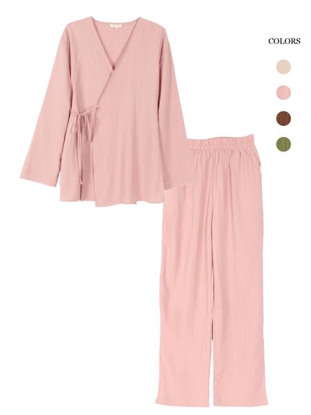 Women's Casual Loose-Fitting Tie Front Top & Pants Set, Elegant Daily Wear with Pockets, Comfortable Long Sleeve