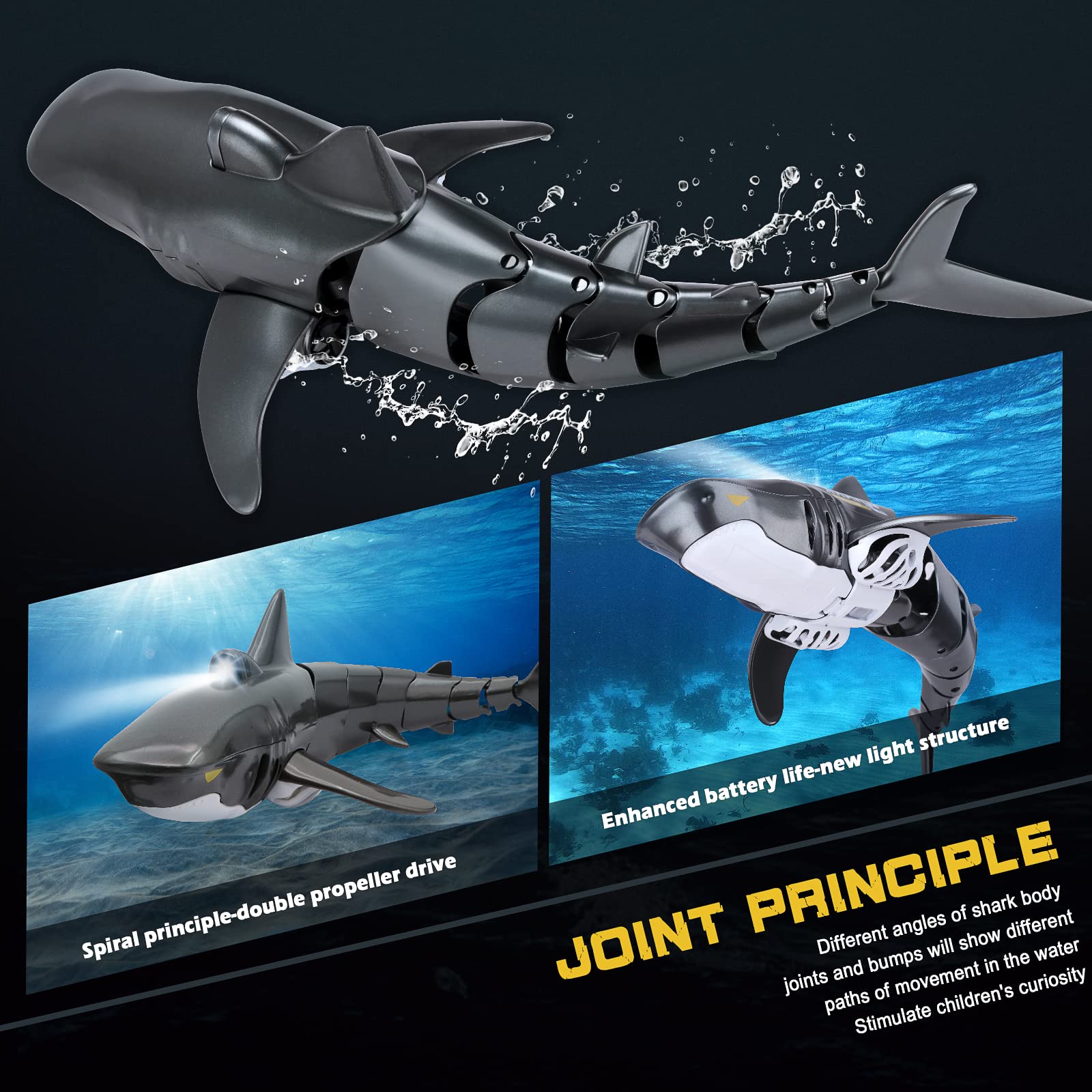 Remote Control Shark Toys 1:18 High Simulation Scale Fish with Light for Lake Bathroom Pool 2.4g Electric RC Boat Birthday Couple Christmas Gifts