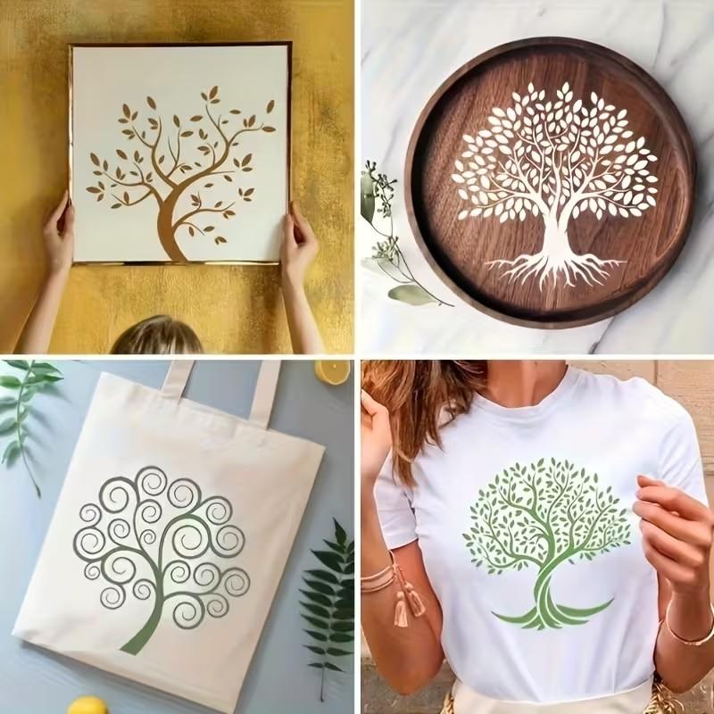 7pcs Tree of Life Stencil, Reusable Plastic Template for Painting, Spray Guns, Canvas Decor, Art Crafts, Wall & Floor Ornament