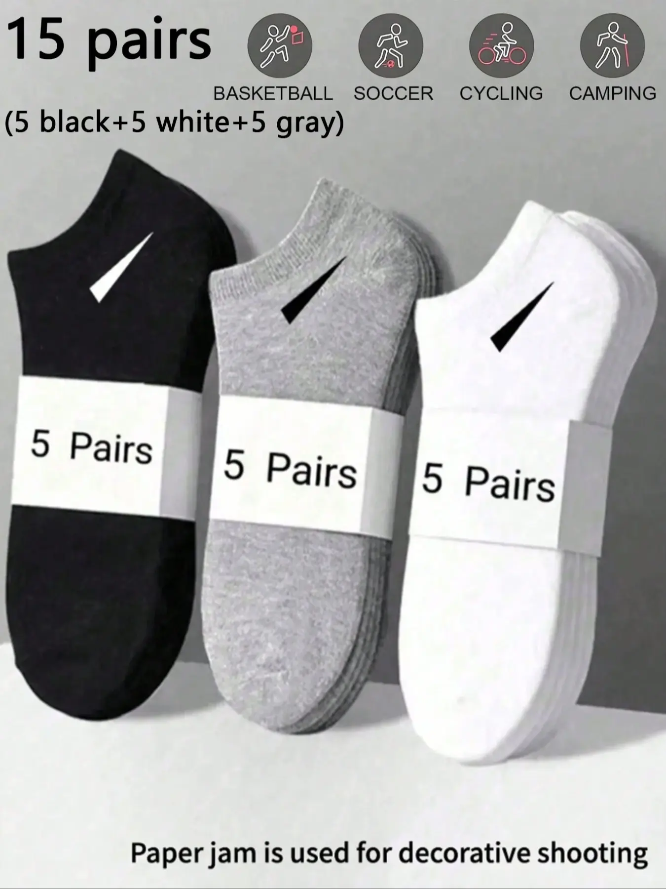 9/15/30 Pairs Women/men Geometric Pattern Solid Color Athletic Boat Socks Ankle Socks Sock Packs, Casual Simple Comfort Soft Fitted, Suitable for Daily Outdoors Home Sports College Style