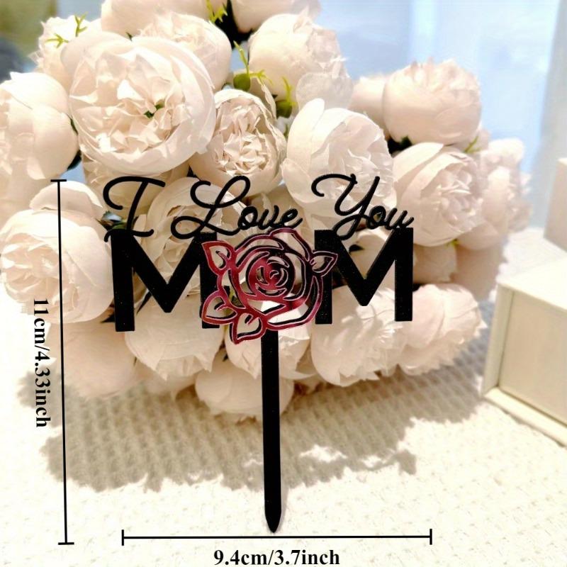 1pc Mother's Day Women's Day Acrylic Cake Topper with Roses, "I Love You Mom" Cake Decoration, Cake Decorating Supplies, Perfect for DIY Baking & Special Occasions, Wedding Cake Topper