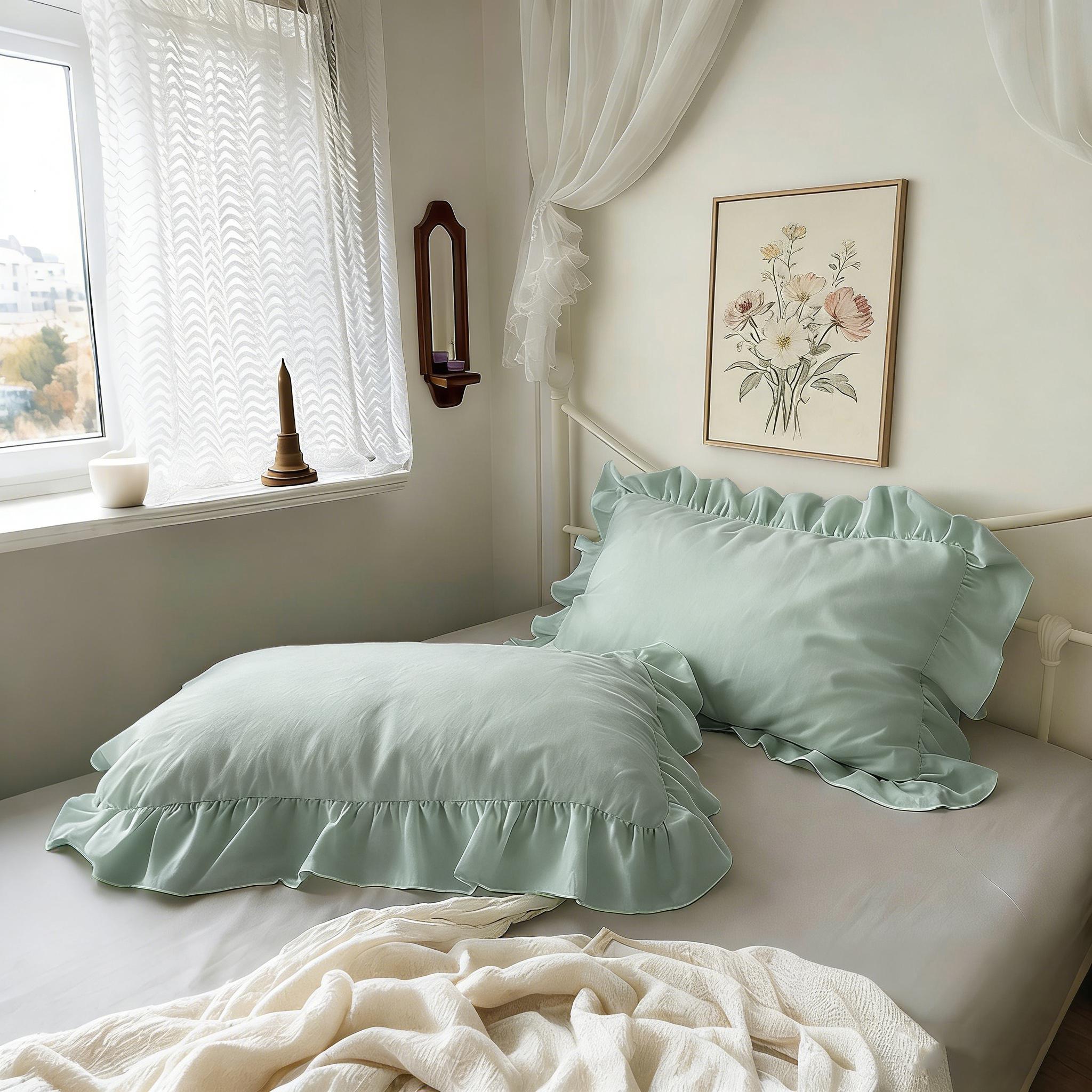 2 Pcs Ruffle Pillowcases, No Filler, Soft Microfiber Pillow Cases with Frilly Trim, Shabby Chic Decorative Pillow Covers for Bedroom,Year-Round Use,Cool Bed Accessories,Home Bedroom-Ideal Gift