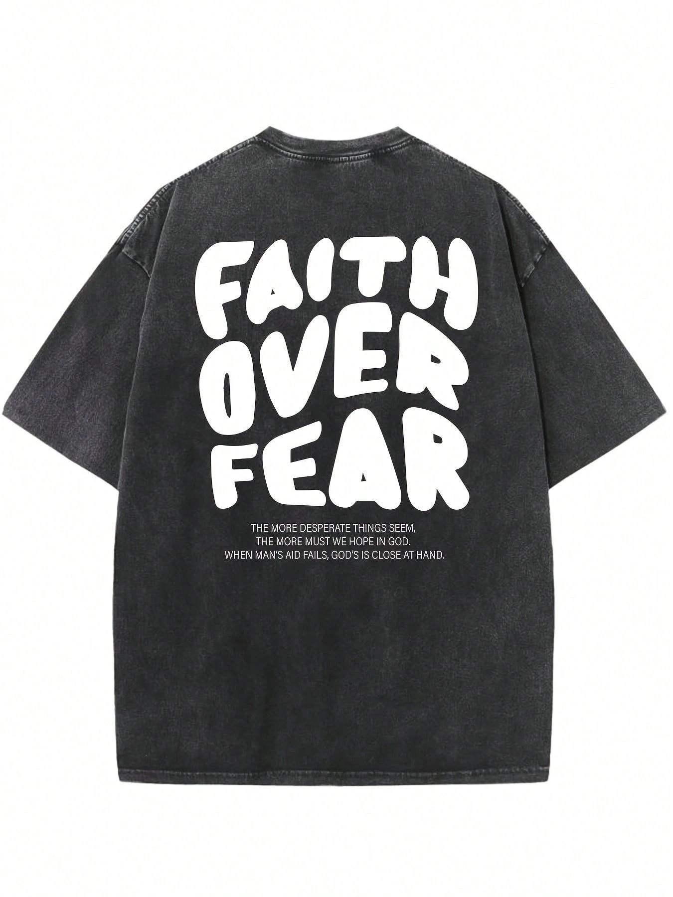 Vintage Washed Loose Fit T-Shirt, Dual-Sided Faith Slogan Print, Y2K Retro Street Style, Motivational Casual Top, Unisex Personality Tee