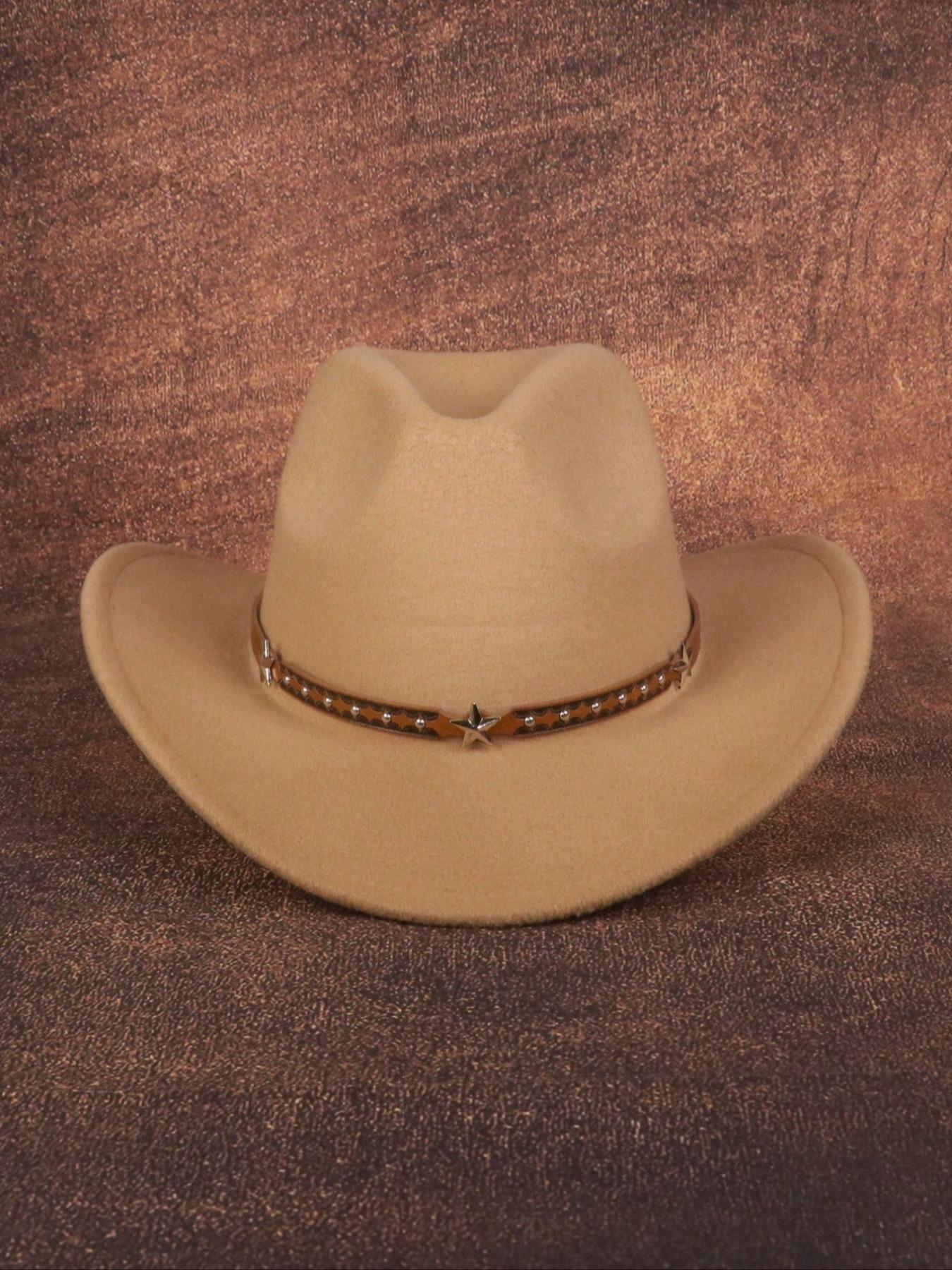 Western Cowboy Hat with Retro Star Belt, Perfect Gift for Women, Sun Protection, Polyester, Ideal for Outdoor, Casual, Stage, Birthday, Party