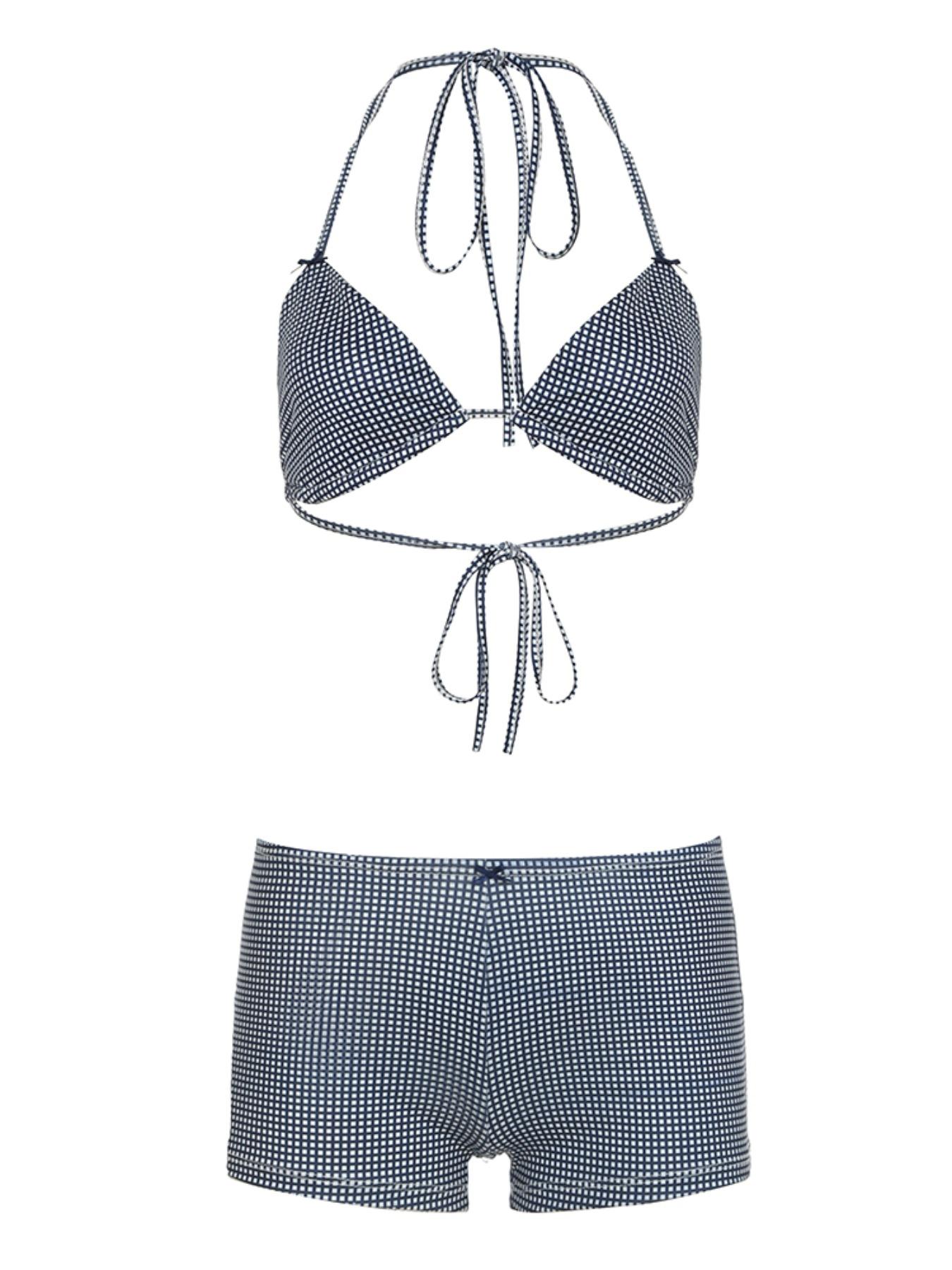 Two-Piece Set Women's Plaid Print Bow Decor Bikini Set, Casual Fashion Chic Swimsuit Set for Beach Holiday Vacation, Ladies Summer Clothes, Bikinis Sets, Triangle Bikini Sets